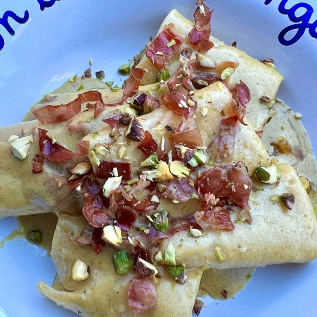 Paccheri con speck e pistacchio